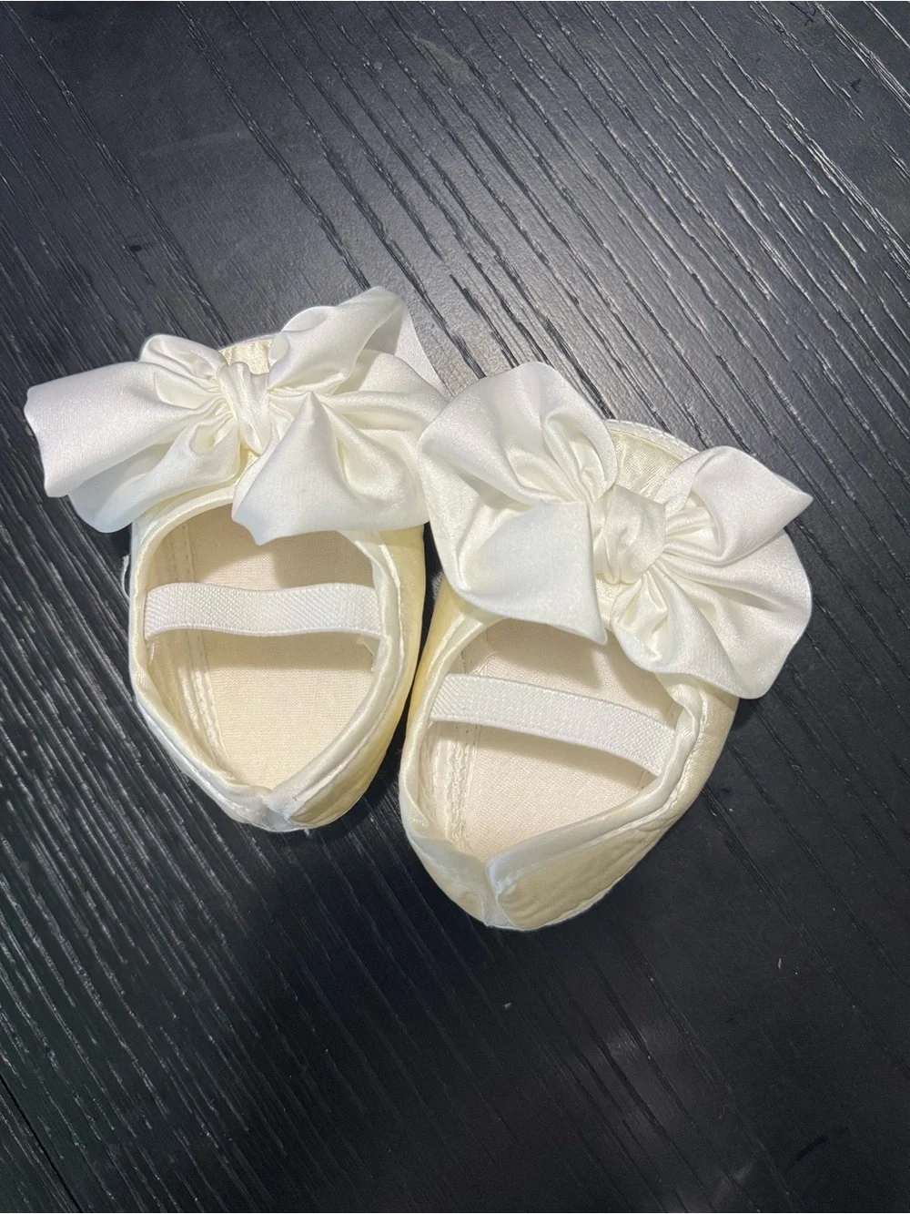 SHEIN Cream Satin Bow Baby Mary Jane Shoes